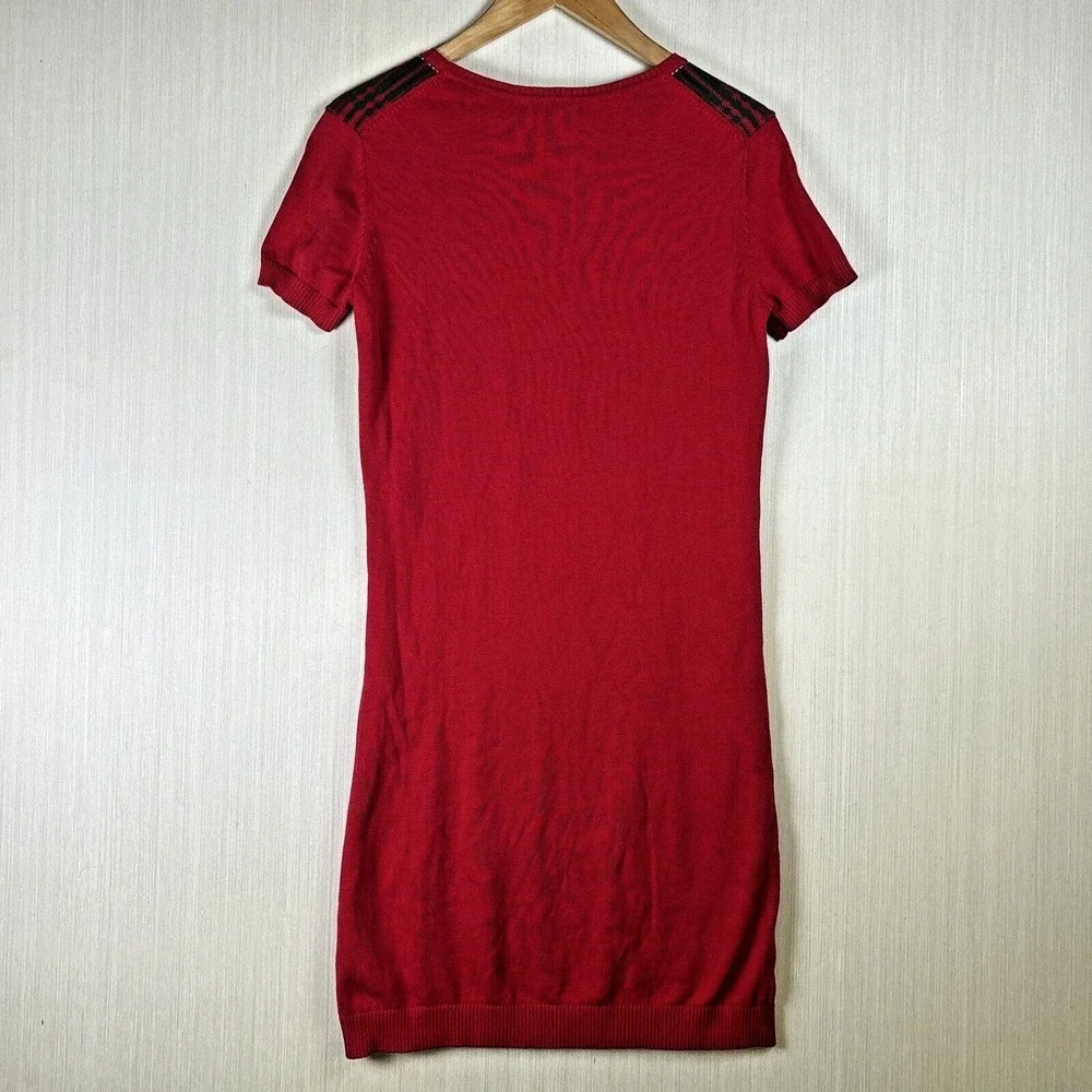 Tommy Hilfiger Womens Sweater‎ Dress Sz S Red Holiday Plaid Short Sleeve Logo